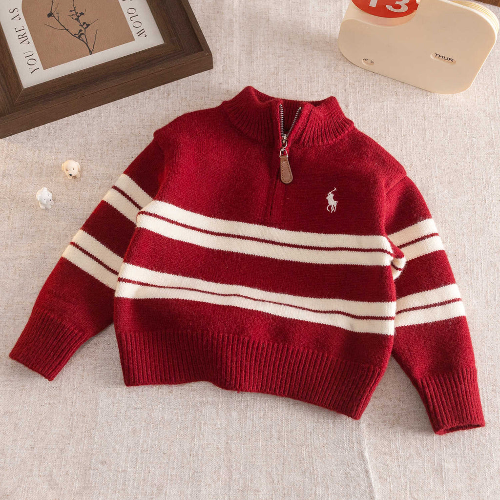 Boys' half-zip thick striped knit sweater, children's sweater, 2025 autumn and winter new style, simple base layer for toddlers.
