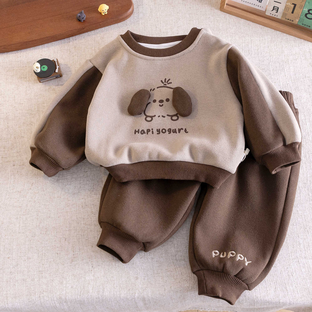 2025 Winter New Style Korean Style Boys' Autumn and Winter Cartoon Sweatshirt and Sweatpants Two-Piece Set for Babies
