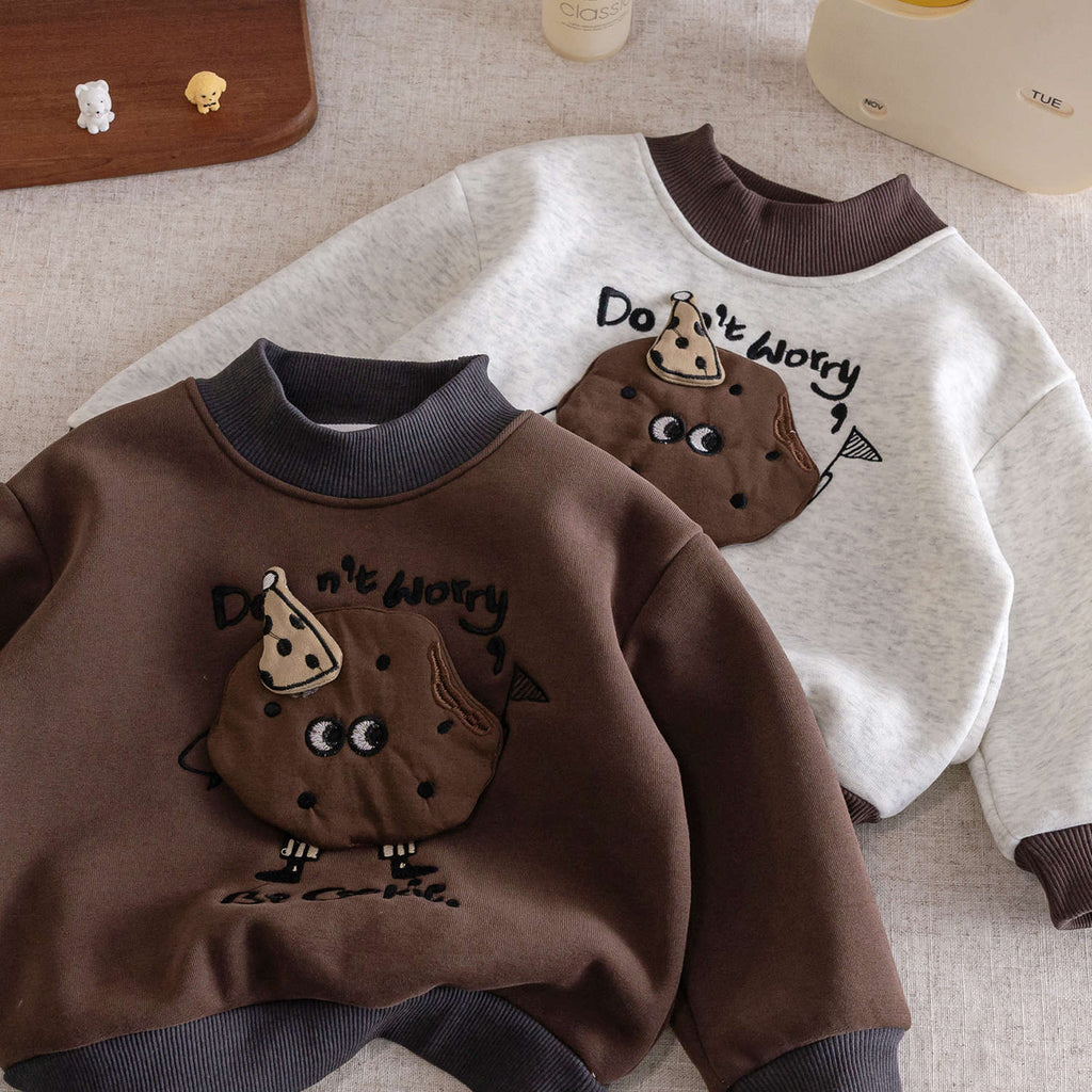 Children's high-neck sweatshirt, 2025 new autumn and winter style, Korean style, fleece-lined top, fashionable round neck shirt for boys and girls.