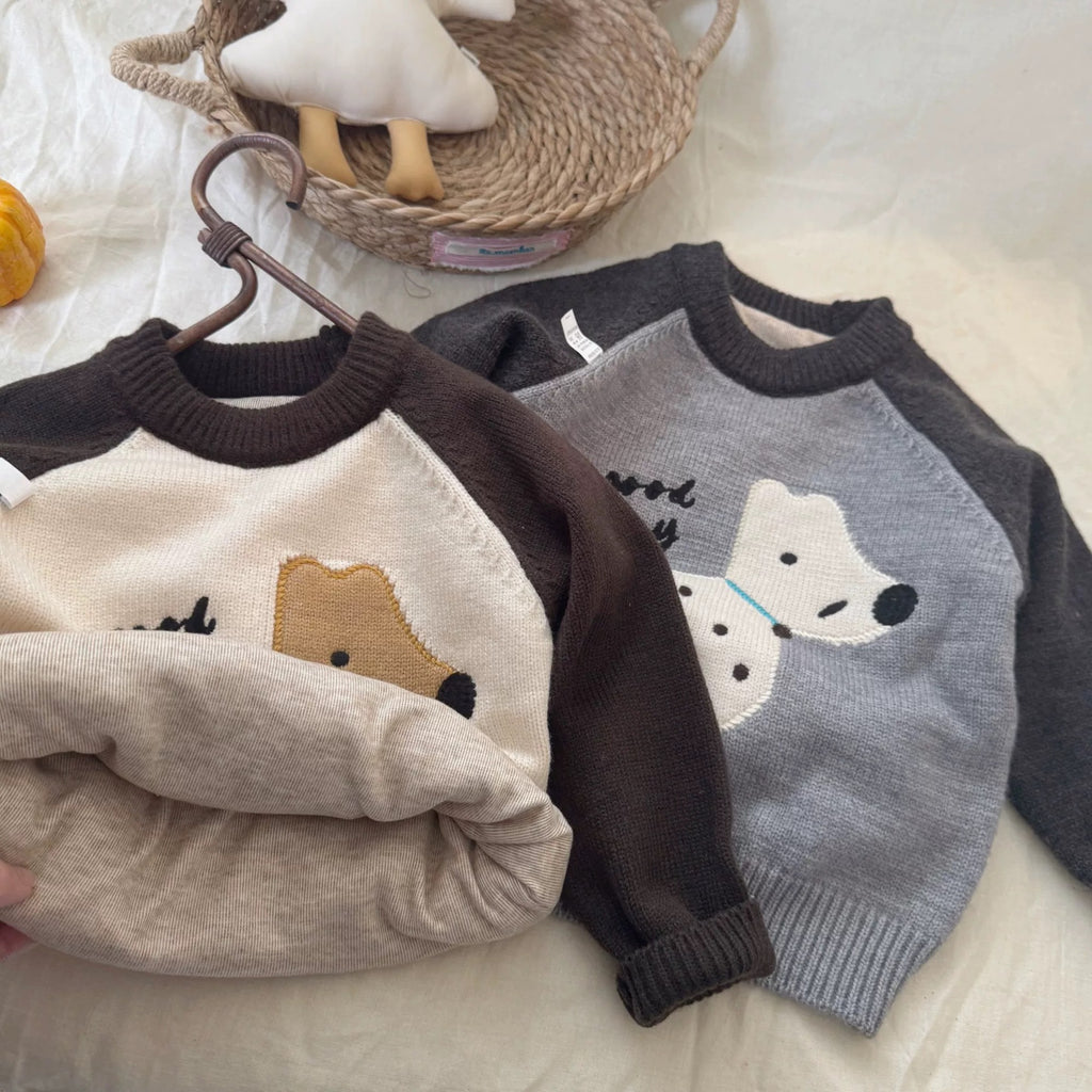 Boys' sweater, autumn and winter children's knitted thickened winter style, 2025 new style, boys' pullover base layer sweater, cartoon trendy