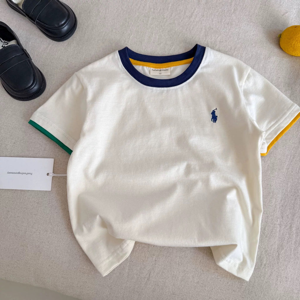 Big Head Dad Children's Short-Sleeve T-Shirt, New Style, Embroidered Pure Cotton, Baby Base Layer Top, Trendy Brand