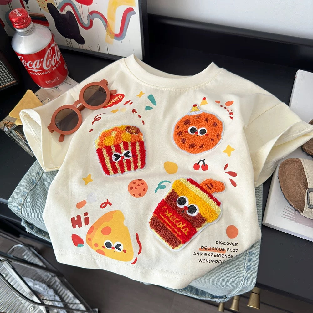 Children's short-sleeved T-shirt, summer 2025, 3D cartoon doll top for boys and girls, pure cotton, versatile children's clothing.