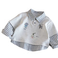 Children's Shirt 2025 Spring and Autumn New Style Boys' Faux Two-Piece Top Baby Cartoon Casual Long-Sleeved Shirt Trendy and Cool