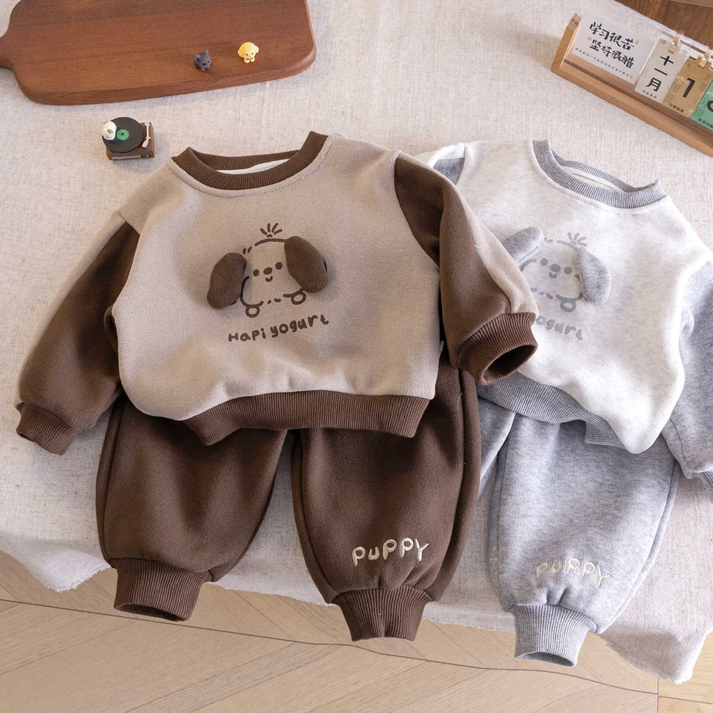 2025 Winter New Style Korean Style Boys' Autumn and Winter Cartoon Sweatshirt and Sweatpants Two-Piece Set for Babies