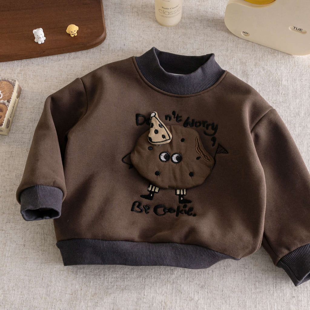 Children's high-neck sweatshirt, 2025 new autumn and winter style, Korean style, fleece-lined top, fashionable round neck shirt for boys and girls.