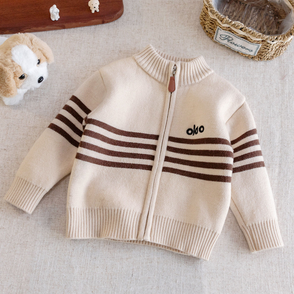 Boys' winter sweater, 2025 new style, children's fleece-lined and thickened baby cardigan, red New Year's coat, autumn and winter style.
