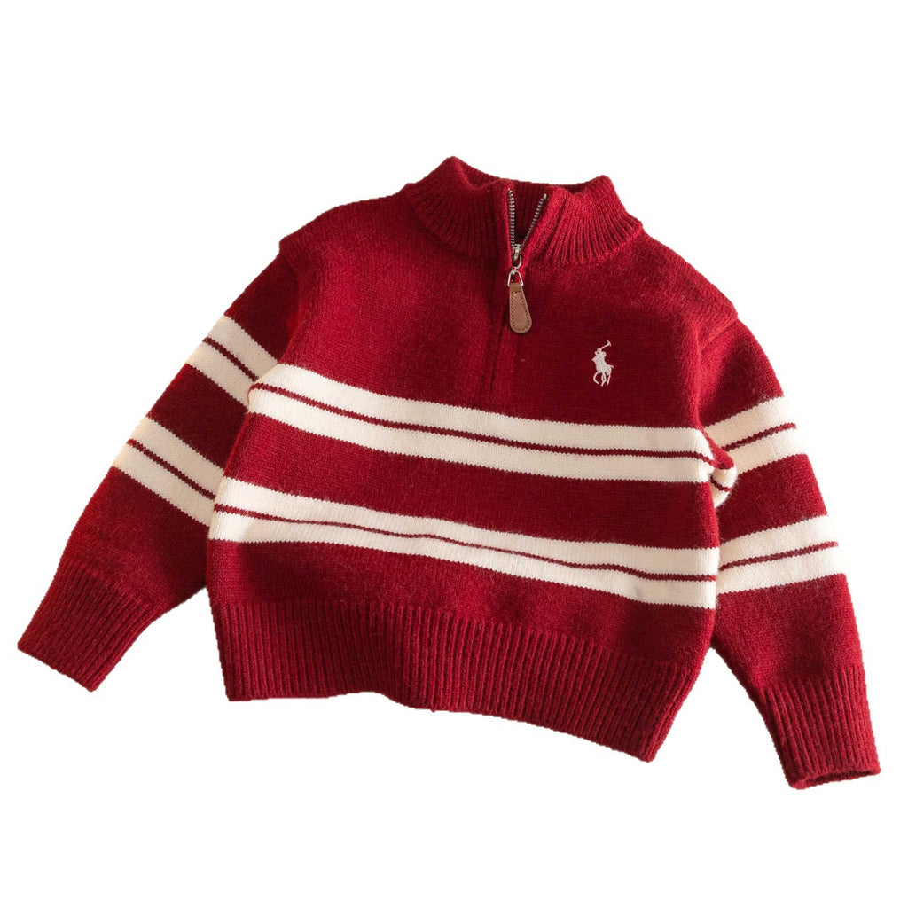 Boys' half-zip thick striped knit sweater, children's sweater, 2025 autumn and winter new style, simple base layer for toddlers.