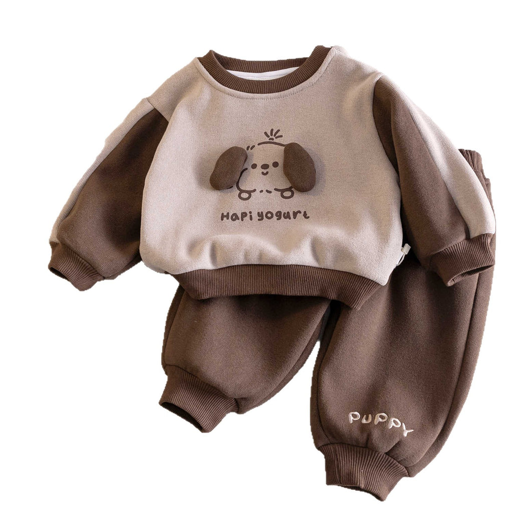 2025 Winter New Style Korean Style Boys' Autumn and Winter Cartoon Sweatshirt and Sweatpants Two-Piece Set for Babies
