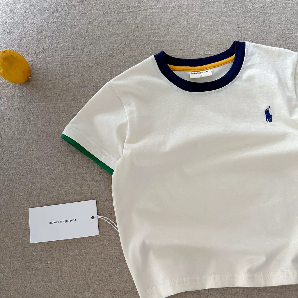 Big Head Dad Children's Short-Sleeve T-Shirt, New Style, Embroidered Pure Cotton, Baby Base Layer Top, Trendy Brand