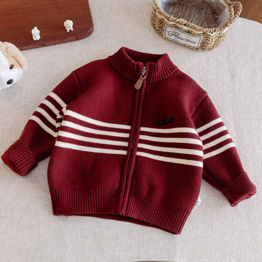 Boys' winter sweater, 2025 new style, children's fleece-lined and thickened baby cardigan, red New Year's coat, autumn and winter style.