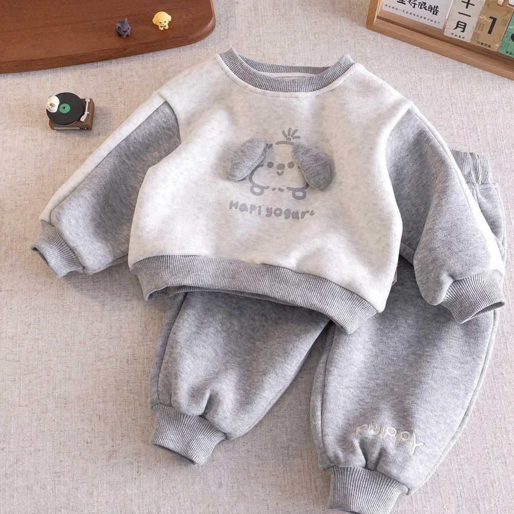 2025 Winter New Style Korean Style Boys' Autumn and Winter Cartoon Sweatshirt and Sweatpants Two-Piece Set for Babies