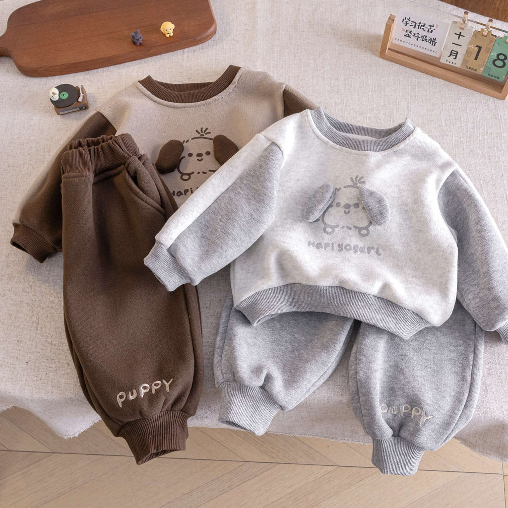 2025 Winter New Style Korean Style Boys' Autumn and Winter Cartoon Sweatshirt and Sweatpants Two-Piece Set for Babies