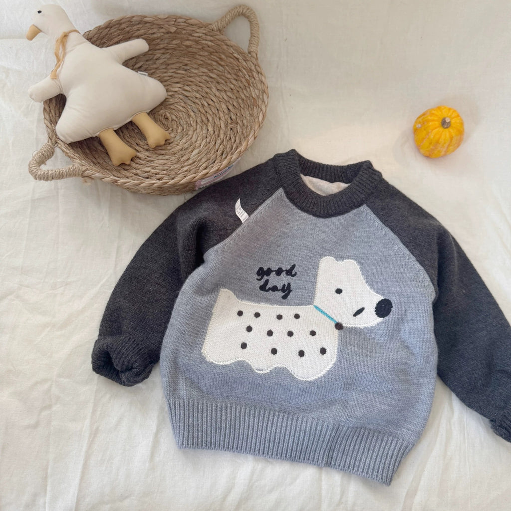 Boys' sweater, autumn and winter children's knitted thickened winter style, 2025 new style, boys' pullover base layer sweater, cartoon trendy