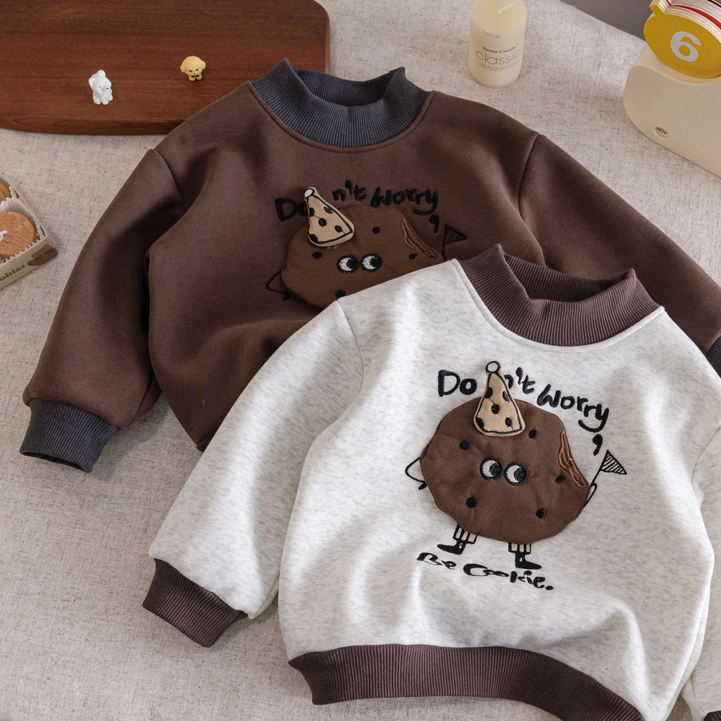 Children's high-neck sweatshirt, 2025 new autumn and winter style, Korean style, fleece-lined top, fashionable round neck shirt for boys and girls.