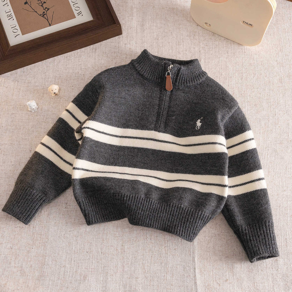 Boys' half-zip thick striped knit sweater, children's sweater, 2025 autumn and winter new style, simple base layer for toddlers.